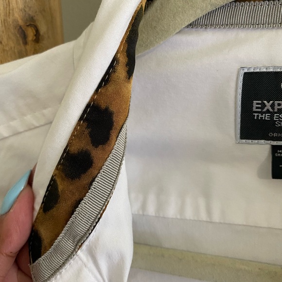 Express The Essential Shirt White (S) Button Down Cheetah Accent - Picture 3 of 6